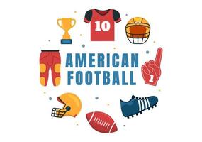 joueur de football américain avec le jeu utilise une balle de forme ovale et est brun sur le terrain illustration plate de dessin animé dessiné à la main vecteur