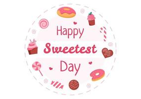 joyeux jour le plus doux le 21 octobre événement de vacances sucré illustration plate de dessin animé dessiné à la main avec des cupcakes et des bonbons sur fond rose vecteur