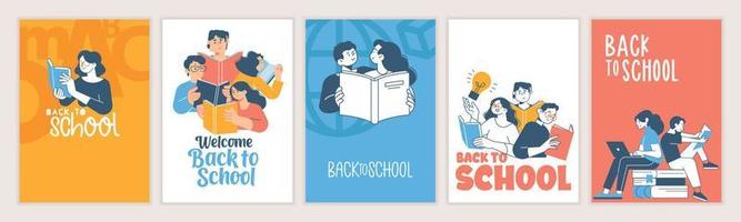 ensemble d'affiches de retour à l'école. concepts d'illustration vectorielle pour la conception graphique et web, la présentation commerciale, le marketing et le matériel imprimé. journée internationale de l'éducation, journée mondiale du livre, journée des enseignants. vecteur