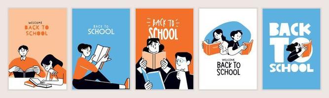 ensemble d'affiches de retour à l'école. concepts d'illustration vectorielle pour la conception graphique et web, la présentation commerciale, le marketing et le matériel imprimé. journée internationale de l'éducation, journée mondiale du livre, journée des enseignants. vecteur