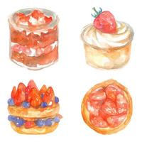 gâteau éléments aquarelle peints à la main vecteur