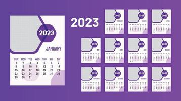 calendrier annuel 2023 modèle vectoriel eps prêt à imprimer, calendrier de 12 mois.