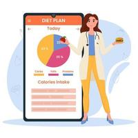 notion de nutritionniste. recommandation de perte de nutrition et plan de régime. une application mobile avec suivi de santé. illustration vectorielle vecteur