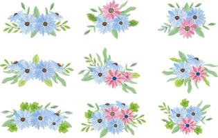 aquarelle d'arrangement de fleurs bleues vecteur