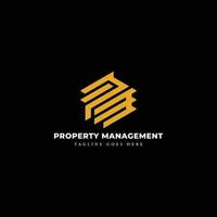 lettre initiale abstraite logo pm ou mp en couleur or isolé sur fond noir appliqué pour le logo de la société de gestion immobilière également adapté pour les marques ou les entreprises ont le nom initial pm ou mp. vecteur
