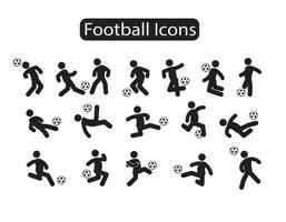 un ensemble de pictogrammes d'action de joueurs de football ou d'icônes de bonhomme allumette vecteur