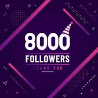 merci 8000 followers, 8k followers célébrant un design coloré moderne. vecteur