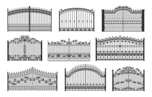 portails en fer, grilles décorées en métal gothique forgé vecteur