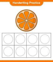 pratique de l'écriture manuscrite. tracer des lignes d'orange. jeu éducatif pour enfants, feuille de calcul imprimable, illustration vectorielle vecteur