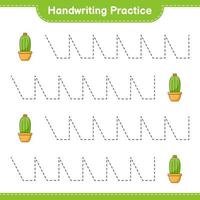 pratique de l'écriture manuscrite. tracer des lignes de cactus. jeu éducatif pour enfants, feuille de calcul imprimable, illustration vectorielle vecteur