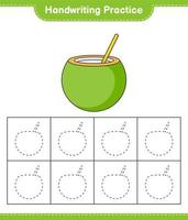 pratique de l'écriture manuscrite. tracer des lignes de noix de coco. jeu éducatif pour enfants, feuille de calcul imprimable, illustration vectorielle vecteur