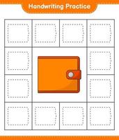 pratique de l'écriture manuscrite. tracer des lignes de portefeuille. jeu éducatif pour enfants, feuille de calcul imprimable, illustration vectorielle vecteur