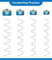 pratique de l'écriture manuscrite. tracer les lignes de la caméra. jeu éducatif pour enfants, feuille de calcul imprimable, illustration vectorielle vecteur