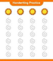 pratique de l'écriture manuscrite. tracer des lignes de soleil. jeu éducatif pour enfants, feuille de calcul imprimable, illustration vectorielle vecteur