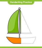 pratique de l'écriture manuscrite. tracer des lignes de voilier. jeu éducatif pour enfants, feuille de calcul imprimable, illustration vectorielle vecteur