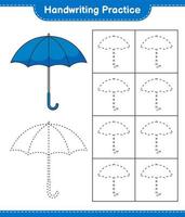 pratique de l'écriture manuscrite. tracer des lignes de parapluie. jeu éducatif pour enfants, feuille de calcul imprimable, illustration vectorielle vecteur