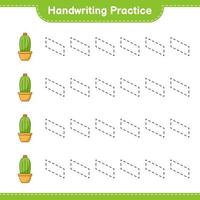 pratique de l'écriture manuscrite. tracer des lignes de cactus. jeu éducatif pour enfants, feuille de calcul imprimable, illustration vectorielle vecteur