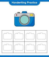 pratique de l'écriture manuscrite. tracer les lignes de la caméra. jeu éducatif pour enfants, feuille de calcul imprimable, illustration vectorielle vecteur