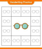 pratique de l'écriture manuscrite. tracer des lignes de lunettes de soleil. jeu éducatif pour enfants, feuille de calcul imprimable, illustration vectorielle vecteur