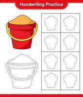 pratique de l'écriture manuscrite. tracer des lignes de seau de sable. jeu éducatif pour enfants, feuille de calcul imprimable, illustration vectorielle vecteur