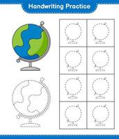 pratique de l'écriture manuscrite. tracé des lignes du globe. jeu éducatif pour enfants, feuille de calcul imprimable, illustration vectorielle vecteur