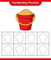 pratique de l'écriture manuscrite. tracer des lignes de seau de sable. jeu éducatif pour enfants, feuille de calcul imprimable, illustration vectorielle vecteur