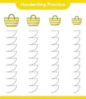 pratique de l'écriture manuscrite. traçage des lignes du sac de plage. jeu éducatif pour enfants, feuille de calcul imprimable, illustration vectorielle vecteur