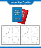 pratique de l'écriture manuscrite. tracer les lignes du passeport. jeu éducatif pour enfants, feuille de calcul imprimable, illustration vectorielle vecteur