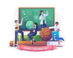 les enseignants de diverses matières célèbrent la journée des enseignants. illustration vectorielle dans un style plat vecteur