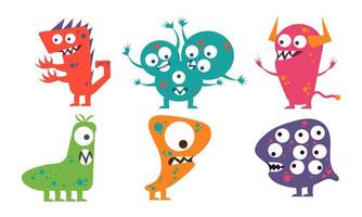 jeu de personnages de dessin animé monstre mignon. extraterrestre drôle et hilarant. illustration vectorielle de collection de monstres comiques vecteur