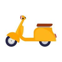 illustration vectorielle de scooter jaune conception de vélo icône plate vue latérale. vitesse de moteur de personne de sport isolé de transport. vélo électrique de livraison de cycle de ville. mode de vie urbain voyage cyclomoteur éco louer vecteur