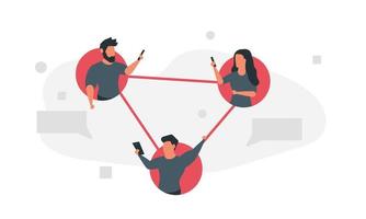 réseau social de personnes connectées ensemble. l'homme et la femme communiquent avec des gadgets en ligne. illustration vectorielle de concept de communication rapide et facile vecteur