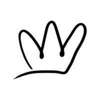 reine de symbole de doodle de vecteur de couronne dessinée à la main. croquis de luxe art icône royale roi et majestueux signe de monarque diadème royal. illustration de la ligne du royaume monarque et élément noir de dessin de bijoux isolé