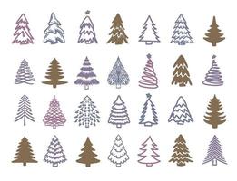 ensemble d'arbres de noël, illustrations dessinées à la main. vecteur