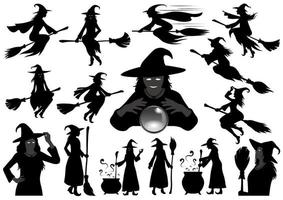 joyeux halloween sorcière vecteur silhouette illustration ensemble isolé sur fond blanc.