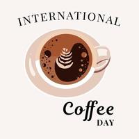 journée internationale du café, vue de dessus de tasse à café cappuccino. illustration vectorielle. vecteur