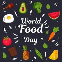 illustration vectorielle de la journée mondiale de l'alimentation, fond noir coloré vecteur