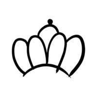 reine de symbole de doodle de vecteur de couronne dessinée à la main. croquis de luxe art icône royale roi et majestueux signe de monarque diadème royal. illustration de la ligne du royaume monarque et élément noir de dessin de bijoux isolé