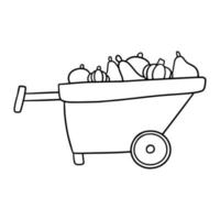 image monochrome, chariot avec divers légumes et fruits, récolte, illustration vectorielle en style cartoon sur fond blanc vecteur