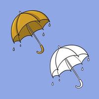 un ensemble d'images, un parapluie extérieur d'automne lumineux avec des gouttes de pluie, une illustration vectorielle en style dessin animé sur un fond coloré vecteur