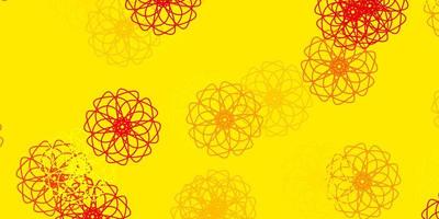 texture de doodle vecteur rouge et jaune clair avec des fleurs.