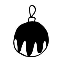 vecteur doodle boule de Noël. illustration vectorielle noir et blanc. décoration d'arbre de noël dessinée à la main. clipart de doodle de nouvel an.