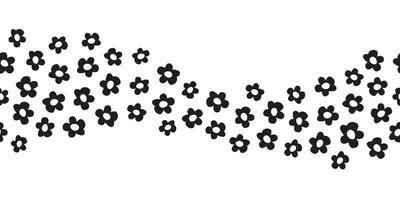 bordure monochrome transparente simple avec des fleurs abstraites de silhouette. fond de prairie florale noir et blanc, illustration vectorielle vecteur