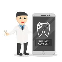 dentiste en ligne consulter le caractère de conception d'informations sur fond blanc vecteur