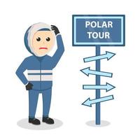 explorateur polaire perdu dans le personnage de conception arctique sur fond blanc vecteur