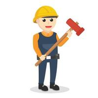 ouvrier construction, tenue, marteau, conception, caractère, blanc, fond vecteur