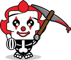 mignon, pennywise, os, mascotte, caractère, dessin animé, vecteur, illustration, tenue, sanglant, pioche vecteur