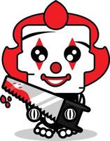 mignon pennywise os mascotte personnage dessin animé vecteur illustration tenant une machine à scie sanglante