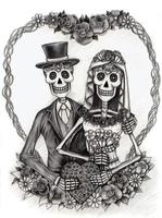 couple d'art amoureux des crânes de mariage. dessin à la main et faire du vecteur graphique.