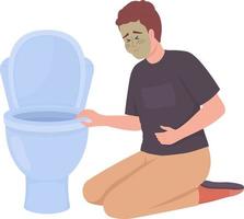 homme avec des nausées près de la cuvette des toilettes caractère vectoriel de couleur semi-plat. figure modifiable. personne de tout le corps sur blanc. illustration de style dessin animé simple gueule de bois pour la conception graphique et l'animation web